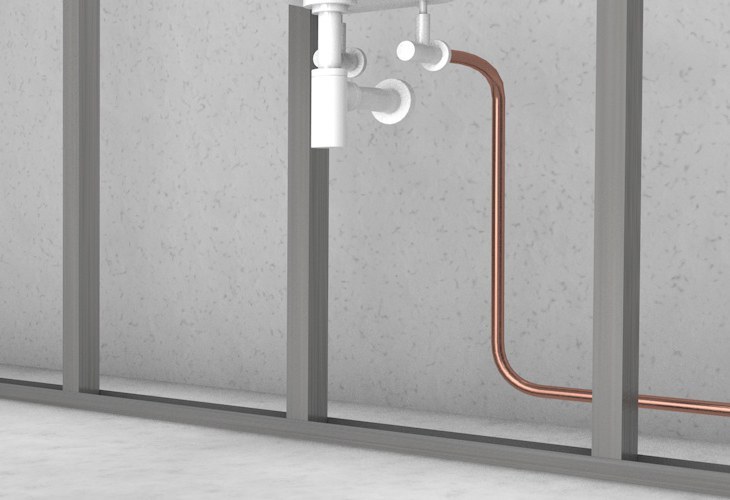 Trinkwasserleitungen kalt verbunden mit dem Waschtisch in Vorwandinstallation
