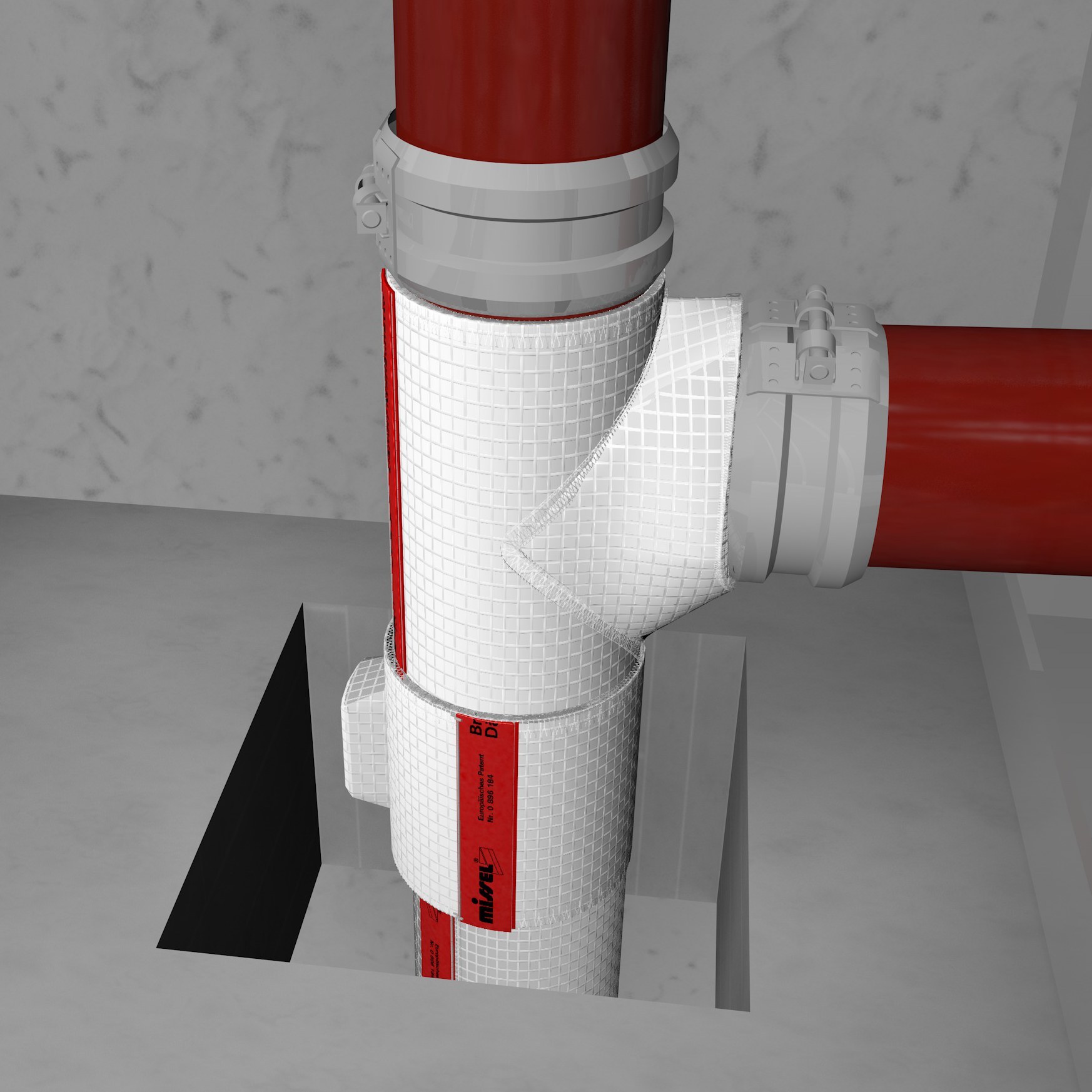 Guss-Abwasserinstallation mit Abzweigen und passenden Formteilen von MSA 4-BSM